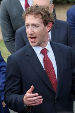 Meta CEO Mark Zuckerberg speaks alongside President Donald Trump during a press briefing with AI executives, following a meeting on artificial intelligence, outside the West Wing of the White House on September 29.
