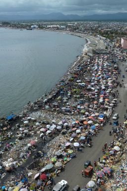 A drone view shows a food street market in Cap-Haitien, Haiti April 25, 2024.