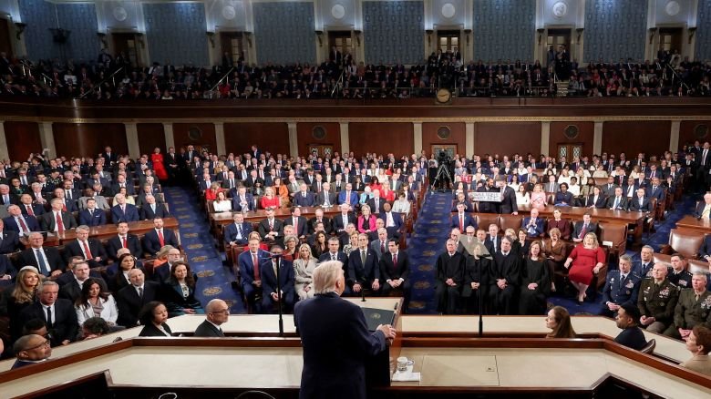 President Donald Trump delivers the State of the Union address in the House Chamber of the US Capitol on February 24, 2026.
