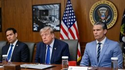 U.S. President Donald Trump, Secretary of State Marco Rubio and Secretary of Defense Pete Hegseth participate in a cabinet meeting at Camp David in Thurmont, Maryland, U.S., July 31, 2026. REUTERS/Daniel Heuer