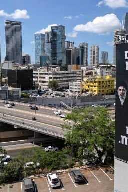 A drone view of an election billboard by Benjamin Netanyahu's Likud Party depicting Iran's Supreme Leader Mojtaba Khamenei, New York City Mayor Zohran Mamdani, Turkish President Tayyip Erdogan and Hezbollah chief Naim Qassem and a text in Hebrew that reads "They Want Netanyahu to Lose, Don't let them Win", in Tel Aviv, Israel August 17, 2026 REUTERS/Amir Cohen