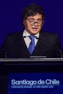 Argentina's President Javier Milei delivers a speech at the opening ceremony of the 5th Regional Meeting of the Madrid Forum, in Santiago, Chile, September 3, 2026. REUTERS/Pablo Sanhueza
