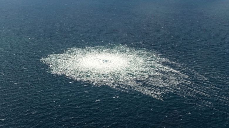 FILE PHOTO: Gas leak at Nord Stream 2 as seen from the Danish F-16 interceptor on Bornholm, Denmark September 27, 2022. Danish Defence Command/Forsvaret  Ritzau Scanpix/via REUTERS    ATTENTION EDITORS - THIS IMAGE WAS PROVIDED BY A THIRD PARTY. DENMARK OUT. NO COMMERCIAL OR EDITORIAL SALES IN DENMARK/File Photo