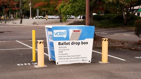 A ballot drop box at the King County Elections headquarters in Renton, Washington, on September 24.