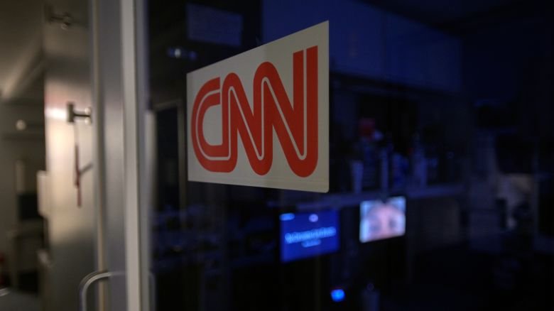 A logo on a booth for CNN is seen in the press area at the White House, Saturday, September 26.