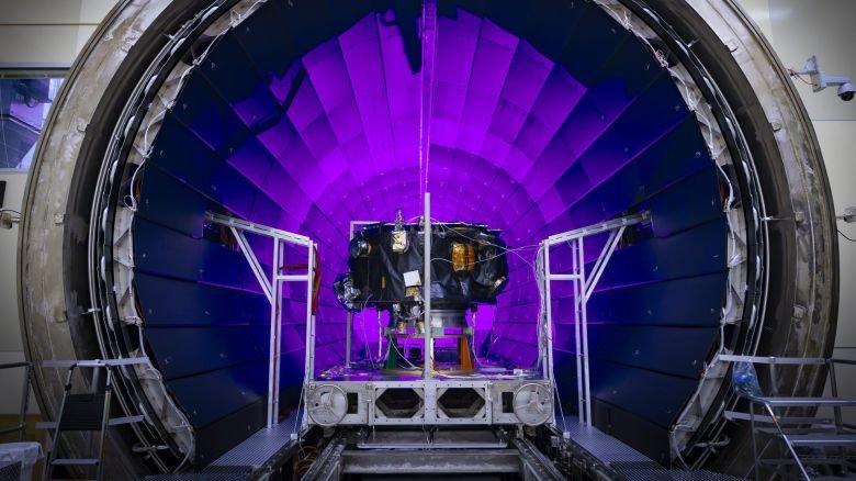 These photos and timelapse show NASA’s IMAP mission being loaded into the thermal vacuum chamber of NASA Marshall Space Flight Center’s X-Ray and Cryogenic Facility (XRCF) in Huntsville, Alabama. IMAP arrived at Marshall March 18 and was loaded into the chamber March 19. IMAP will undergo testing such as dramatic temperature changes to simulate the harsh environment of space. The XRCF’s vacuum chamber is is 20 feet in diameter and 60 feet long making it one of the largest across NASA. The IMAP mission is a modern-day celestial cartographer that will map the solar system by studying the heliosphere, a giant bubble created by the Sun’s solar wind that surrounds our solar system and protects it from harmful interstellar radiation. Photos and video courtesy of Ed Whitman from Johns Hopkins University’s Applied Physics Laboratory. For more information, contact NASA Marshall’s Office of Communications at 256-544-0034.