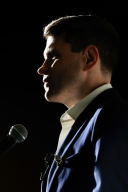 State Representative James Talarico, a Democrat from Texas and US Senate candidate, speaks during an event at a traveling exhibit that displays the publicly released Epstein files in Dallas, Texas, US, on Thursday, Sept. 10, 2026.