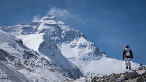 A climber visits Mount Everest on April 23, 2019 in Shigatse, Tibet Autonomous Region of China.