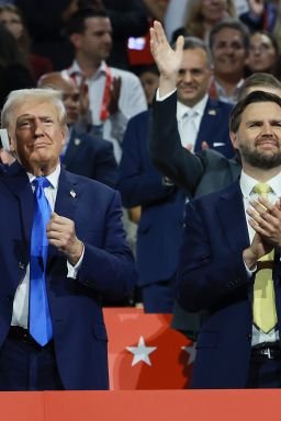 Trump is joined by his recently named vice presidential candidate, then Sen.JD Vance (on the second day of the Republican National Convention on July 16, 2024 in Milwaukee.