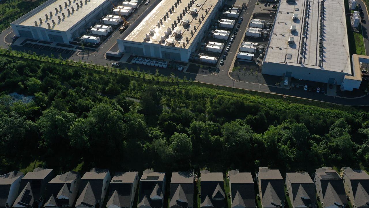 An Amazon Web Services data center in Haymarket, Virginia, on Wednesday, July 9, 2025. Total power usage in the US is expected to climb 2.15% in 2026, spurred largely by a 5% spike from commercial users because of the expansion of data centers, according to a US Energy Department report released in June.
