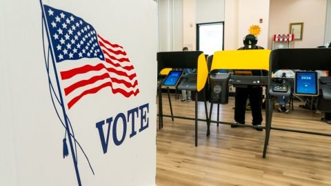 A voter casts their ballot during a primary election in Los Angeles on June 2.