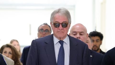 Former CEO of Apollo Global Management Leon Black, center, arrives to testify at a closed-door interview with the House Oversight Committee on Capitol Hill on June 26 in Washington, DC.