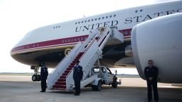 The new Air Force One aircraft is parked ahead of a trip by President Donald Trump on July 1 at Joint Base Andrews, Maryland.