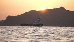 A commercial vessel is anchored off Yemen's coast at Bab al-Mandeb, in the straits connecting the Red Sea with the Gulf of Aden and the Indian Ocean on September 12, 2026. Yemen's Houthis took over on September 11, 2026, a Red Sea island of Mayyun that is located in the middle of the Bab al-Mandeb shipping lane, completing their push to control the area, a local government official and eyewitnesses told AFP. Hundreds of people have died since the Iran-backed Houthis launched an offensive around Bab al-Mandab, a vital artery for Saudi oil exports. (Photo by AFP via Getty Images) / 