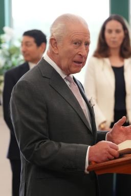 King Charles III gives a speech during a meeting for leaders from the artificial intelligence (AI) sector, Government, and thought leaders to discuss how AI can be developed and deployed in ways that benefit society at Dumfries House on September 17, 2026 in Cumnock, Scotland.