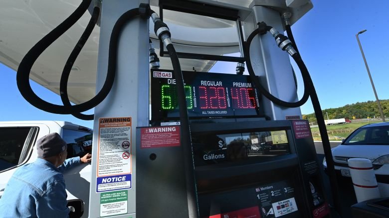 David Rotundo of Blue Mountain Lake fills his pickup truck with gasoline on October 6, 2026, in Rotterdam, New York.