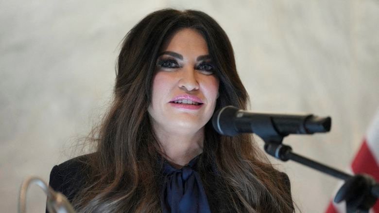 US Ambassador to Greece Kimberly Guilfoyle speaks during a dedication ceremony at the chancery of the US Embassy in Athens, on October 7.
