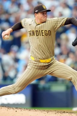 San Diego Padres closer Mason Miller delivers a pitch against Milwaukee during Game 2 of the National League Division Series on Sunday.