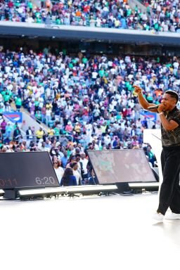 Nigerian pastor Jerry Eze speaks during a prayer conference at Twickenham Stadium in London- as thousands of worshippers gather for the event on August 11- 2024..JPG