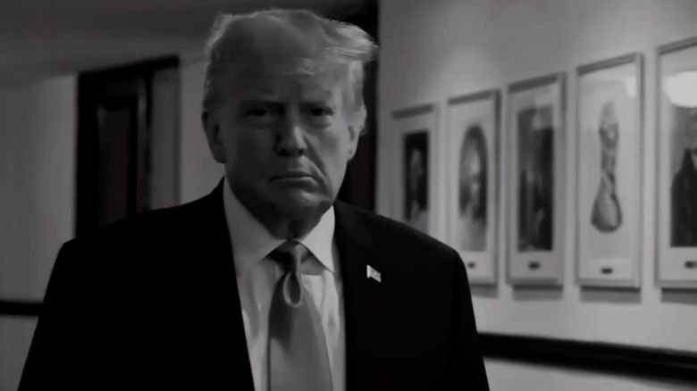 President Donald Trump appears in a television ad.